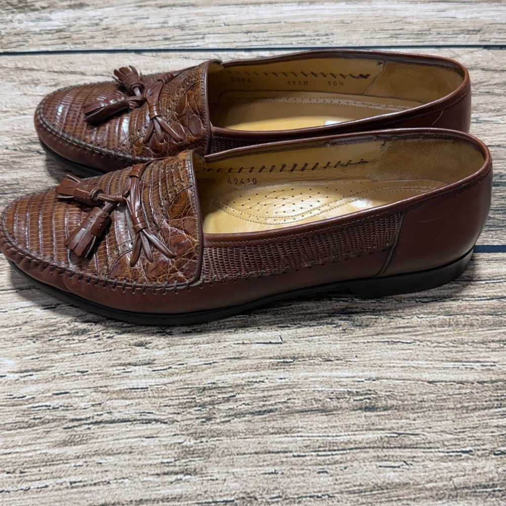 Mezlan Tassel Loafers Mens 10.5 Brown Genuine Lizard Exotic Leather Spain Shoes